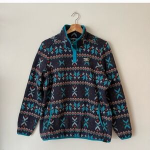 L.L. Bean Sweater Fleece Pullover Blue Snowflake Aztec Women’s Size Large